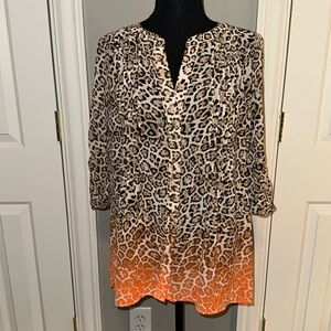 CHAUS Animal Print Silky Ombre Print Top Sz M 🧡